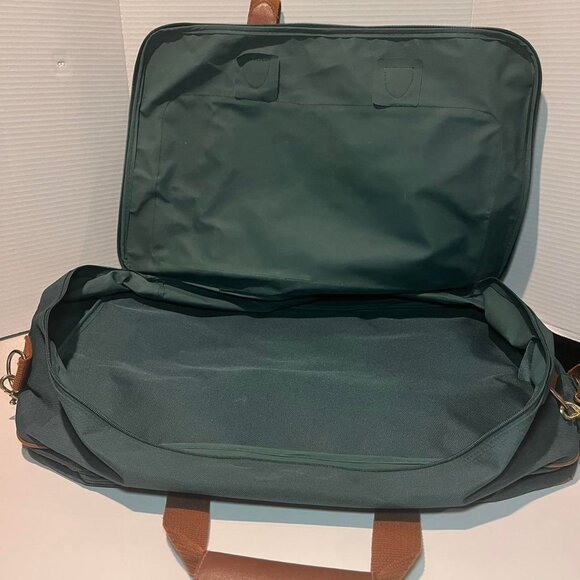 Vintage Suitcase Green Soft Shell Canvas Leather Bag Carry On - Picture 5 of 7